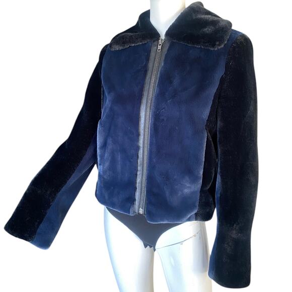 Bailey 44 Faux Fur Zip-Up Coat Black & Navy Women’s Size Small NWT - Picture 3 of 9